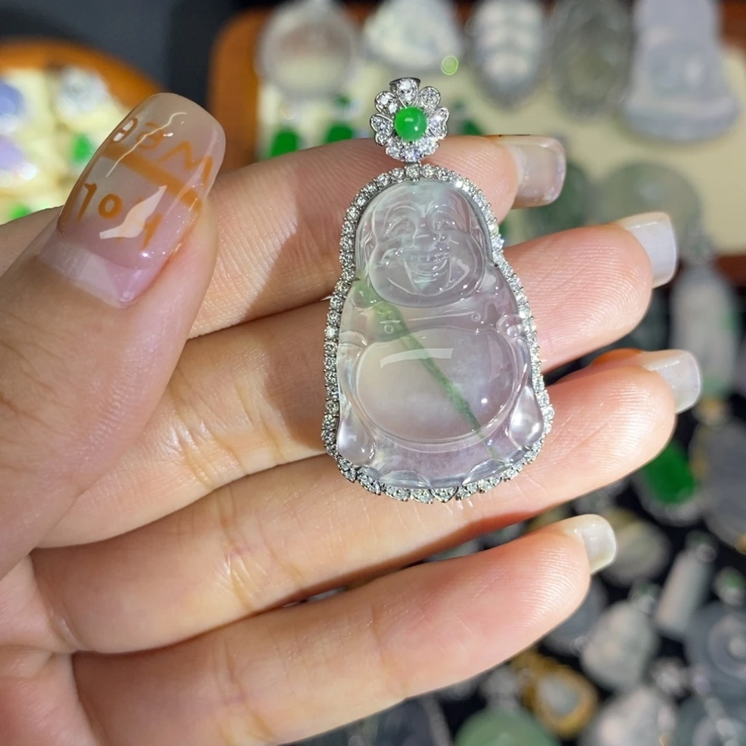 翡翠18K金镶嵌颈饰A货翡翠