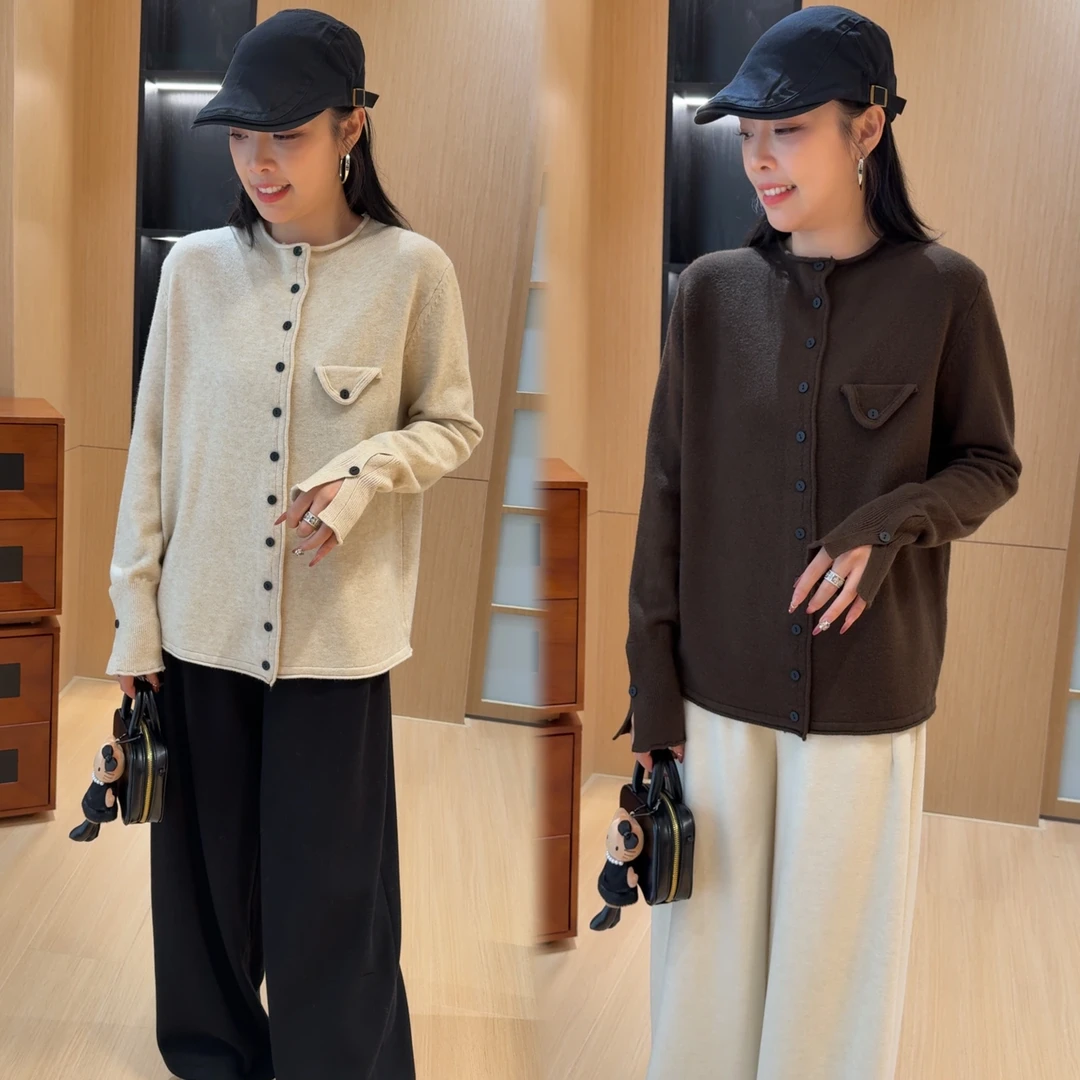 二姐的宝藏秋冬半高领长袖纯色单排扣毛针织衫上衣#25451