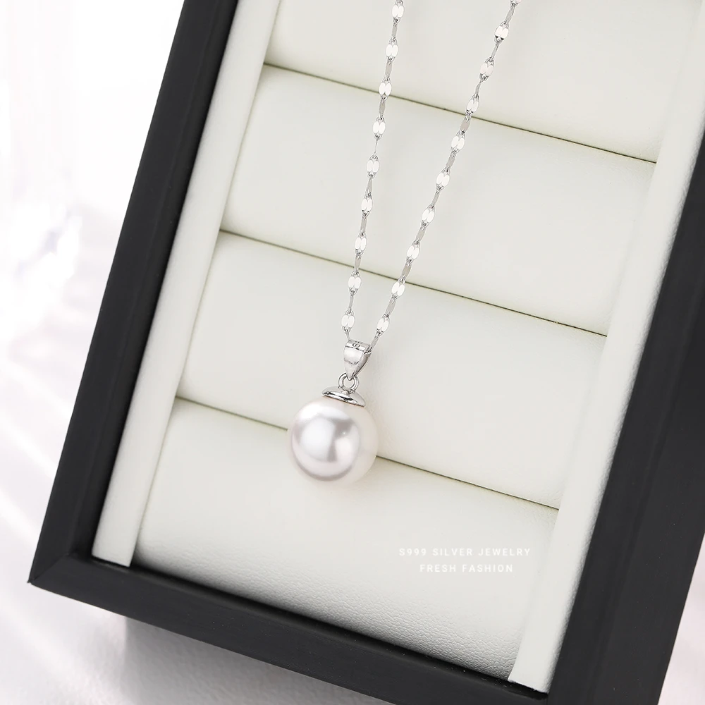 坠链均足银 足银999嘴唇链瓜子项链女高级感轻奢百搭颈链锁骨链