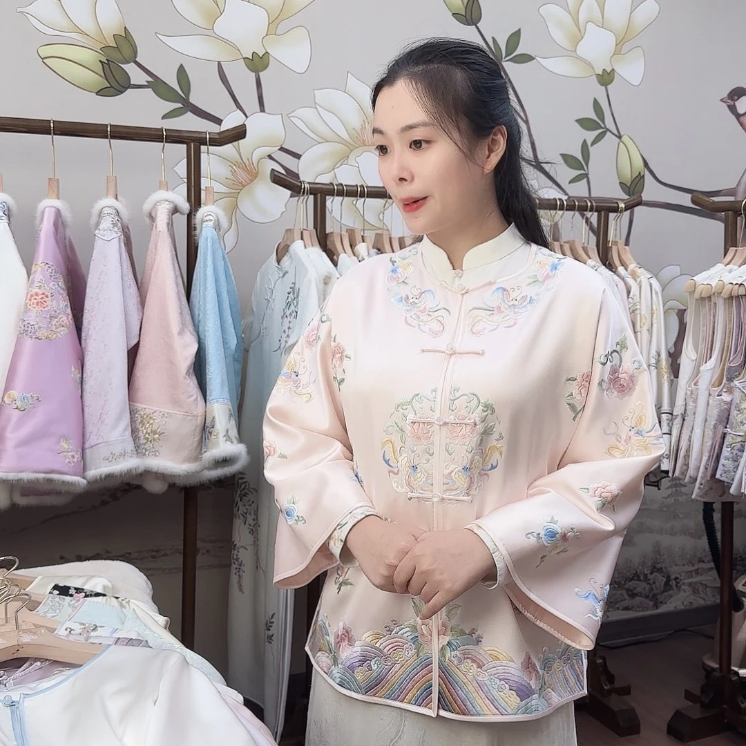 刺绣24号真丝外套粉色