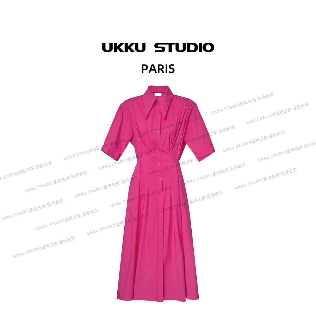 鸽子【UKKU STUDIO】气质女士休闲时尚百搭 火龙果色连衣裙312215
