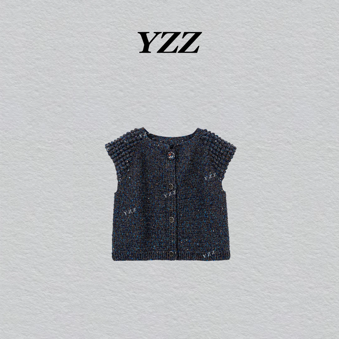 YZZ “苍兰”针织开衫宽松圆领叠穿无袖背心外套 810769