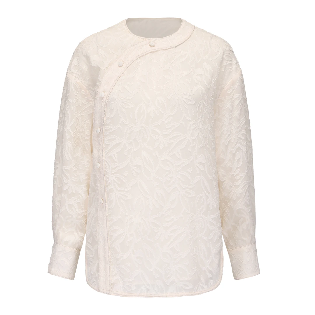 JUNYANG杨君 凝脂琥珀中式圆领斜门襟衬衫