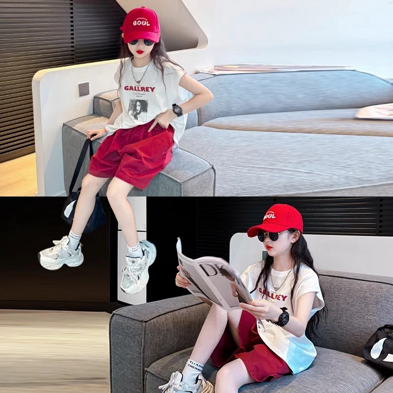 女童潮酷穿搭夏季2025新款女大童薄款五分裤儿童夏装背心短裤套装