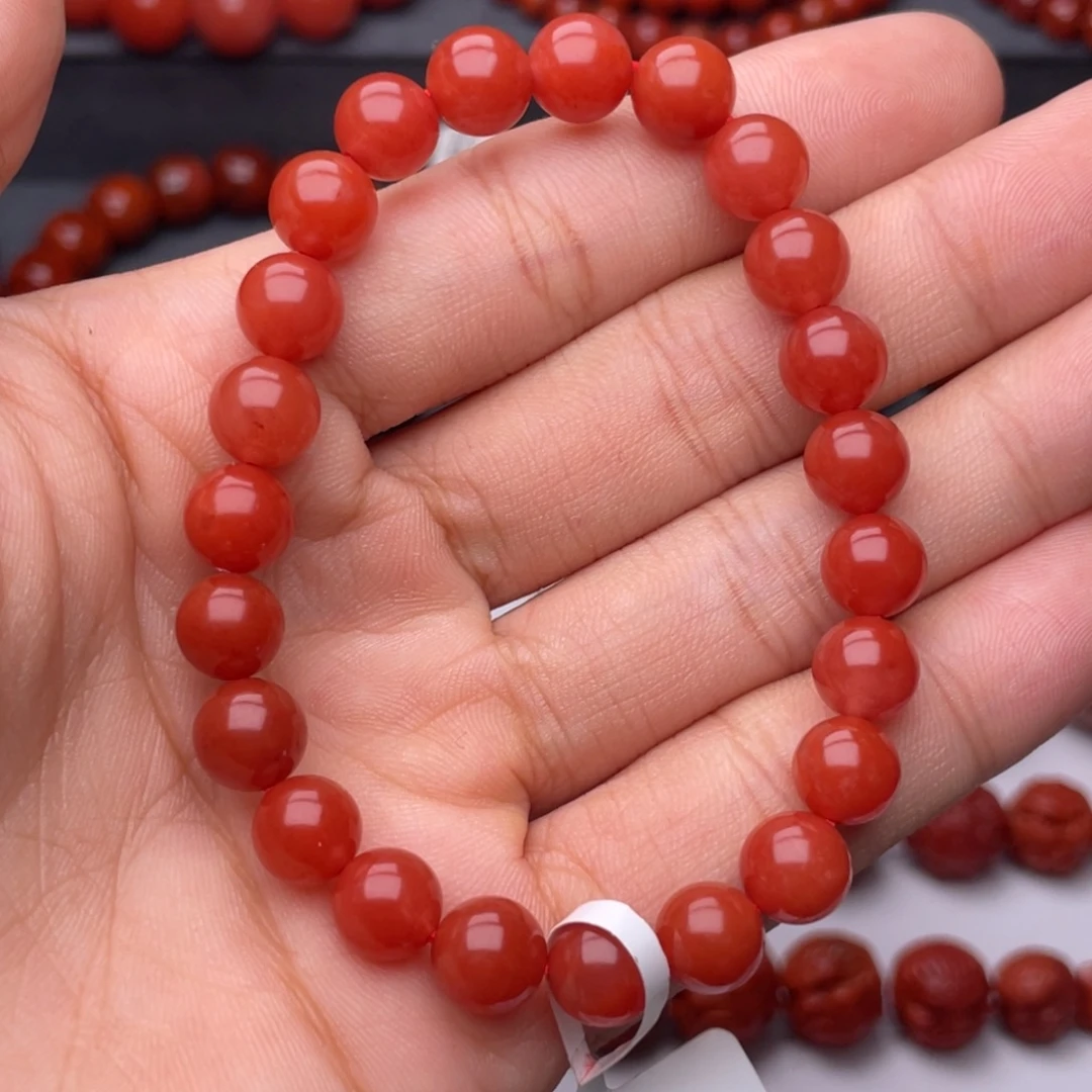 南红玛瑙未镶嵌手串H8mm顶品保山滴水洞亮光手串