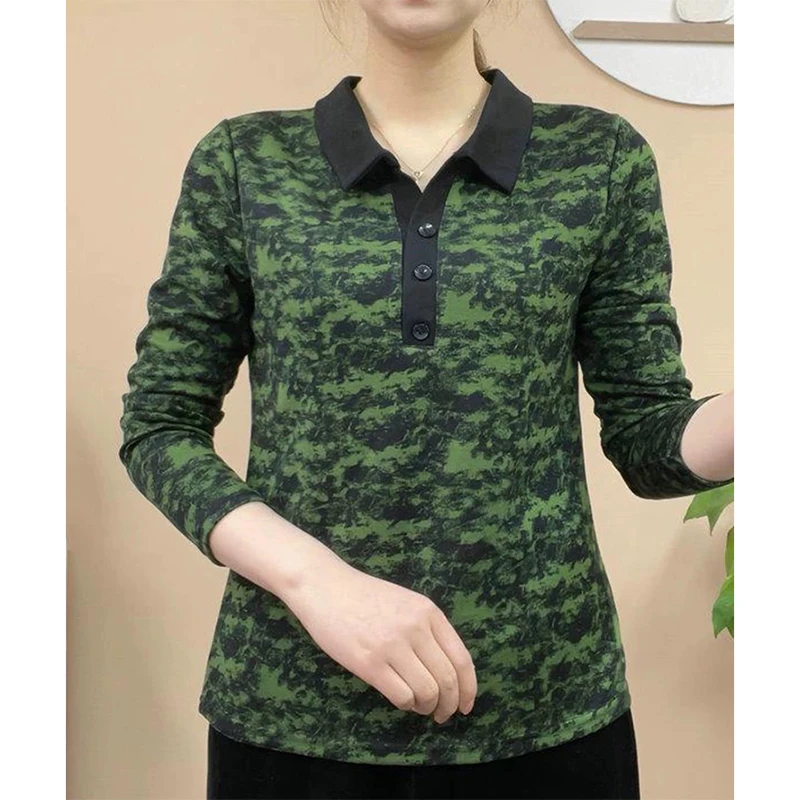 春季新款时尚妈妈装印花长袖小衫中老年洋气春秋大码休闲上衣