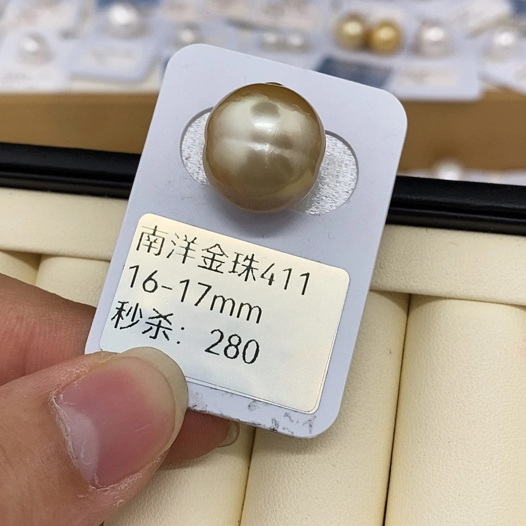 未镶嵌海水珍珠耳饰16-17金珠 无鉴赏