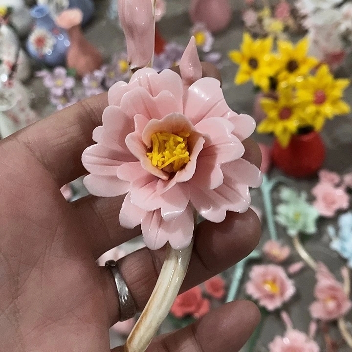 瓷片纯手工陶瓷花摆件瑕