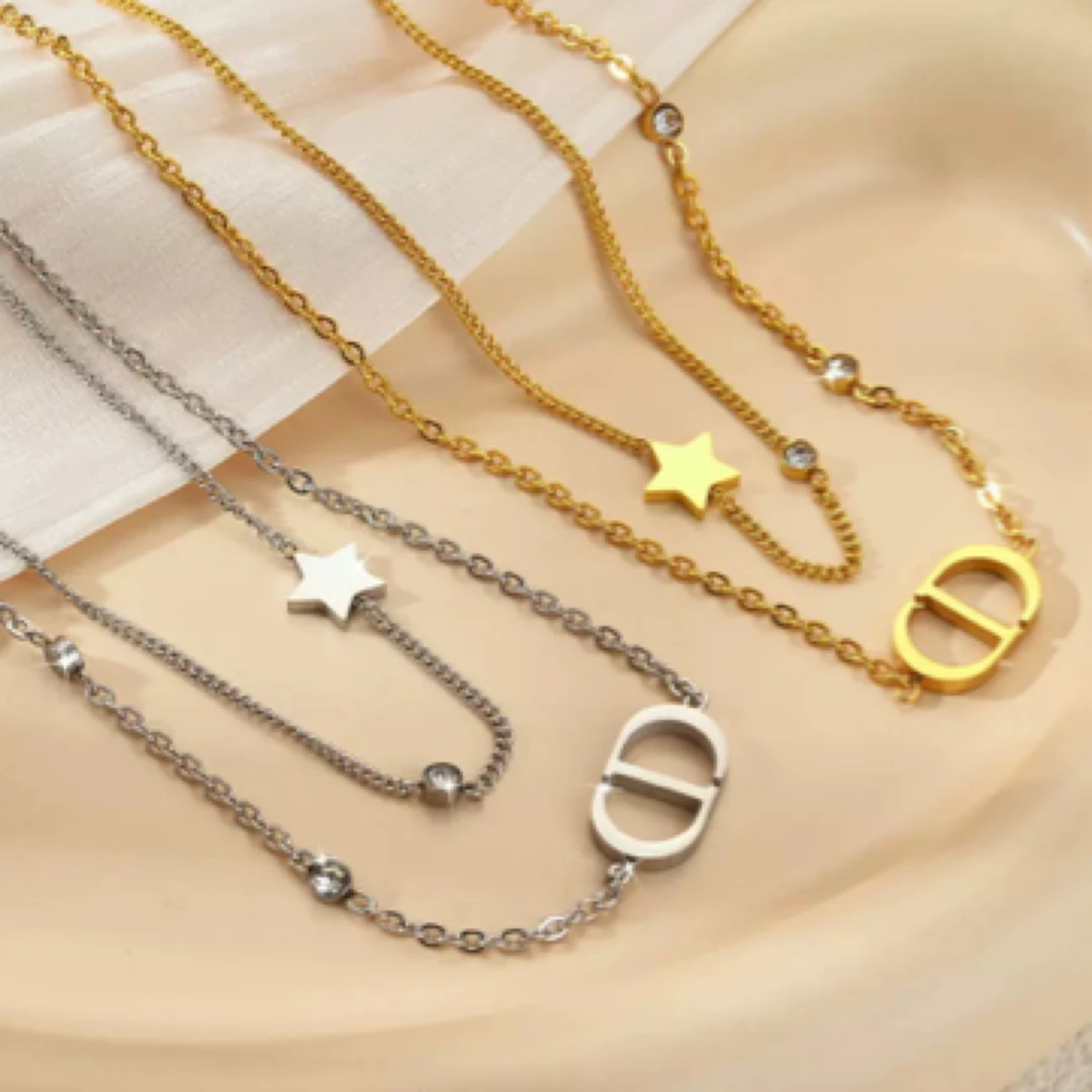 钛钢项链 【T569】钛钢时尚轻奢双层insDD项链女饰品小众颈链锁骨链