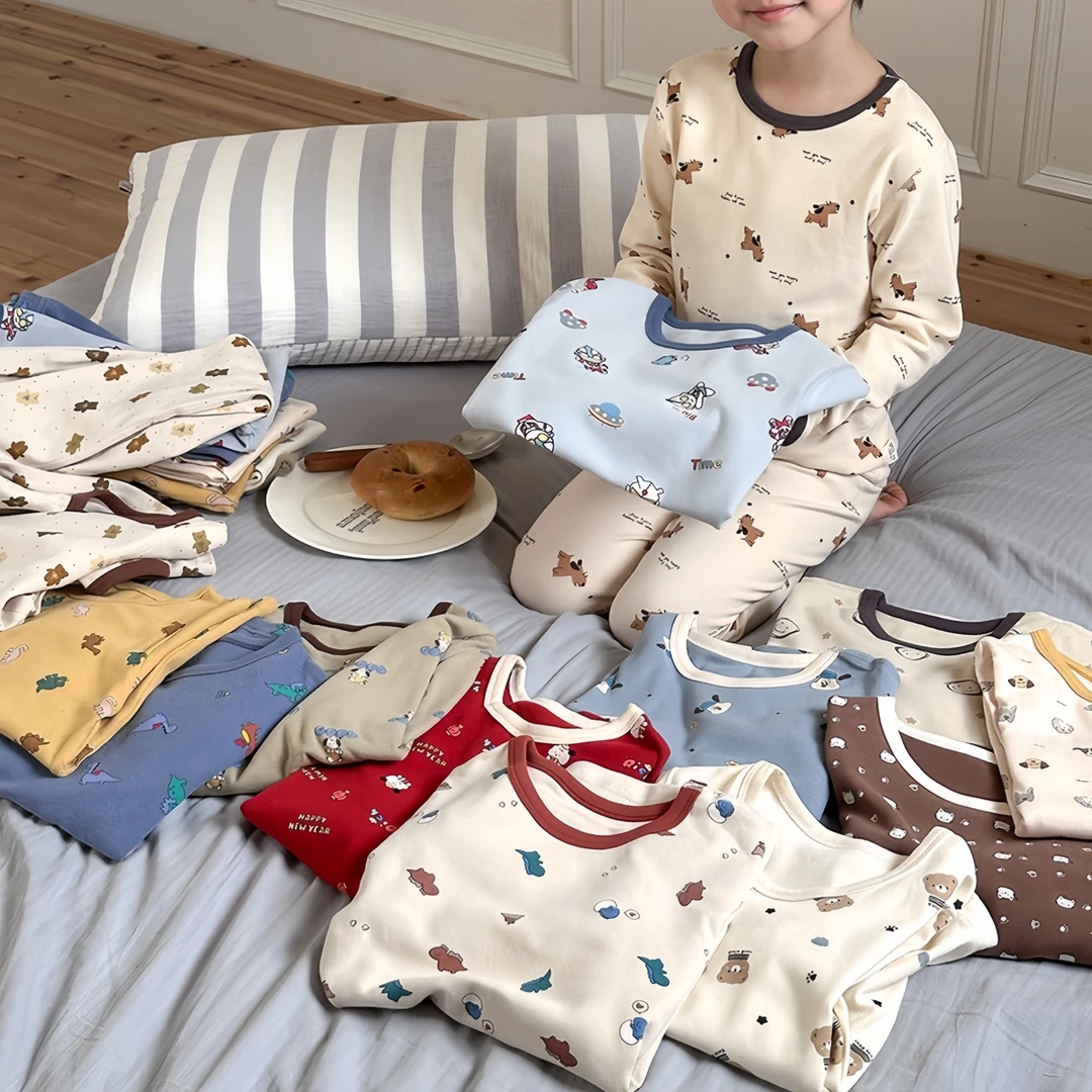 25年儿童纯棉秋衣秋裤套装秋冬男童女童宝宝打底睡衣纯棉A类无骨