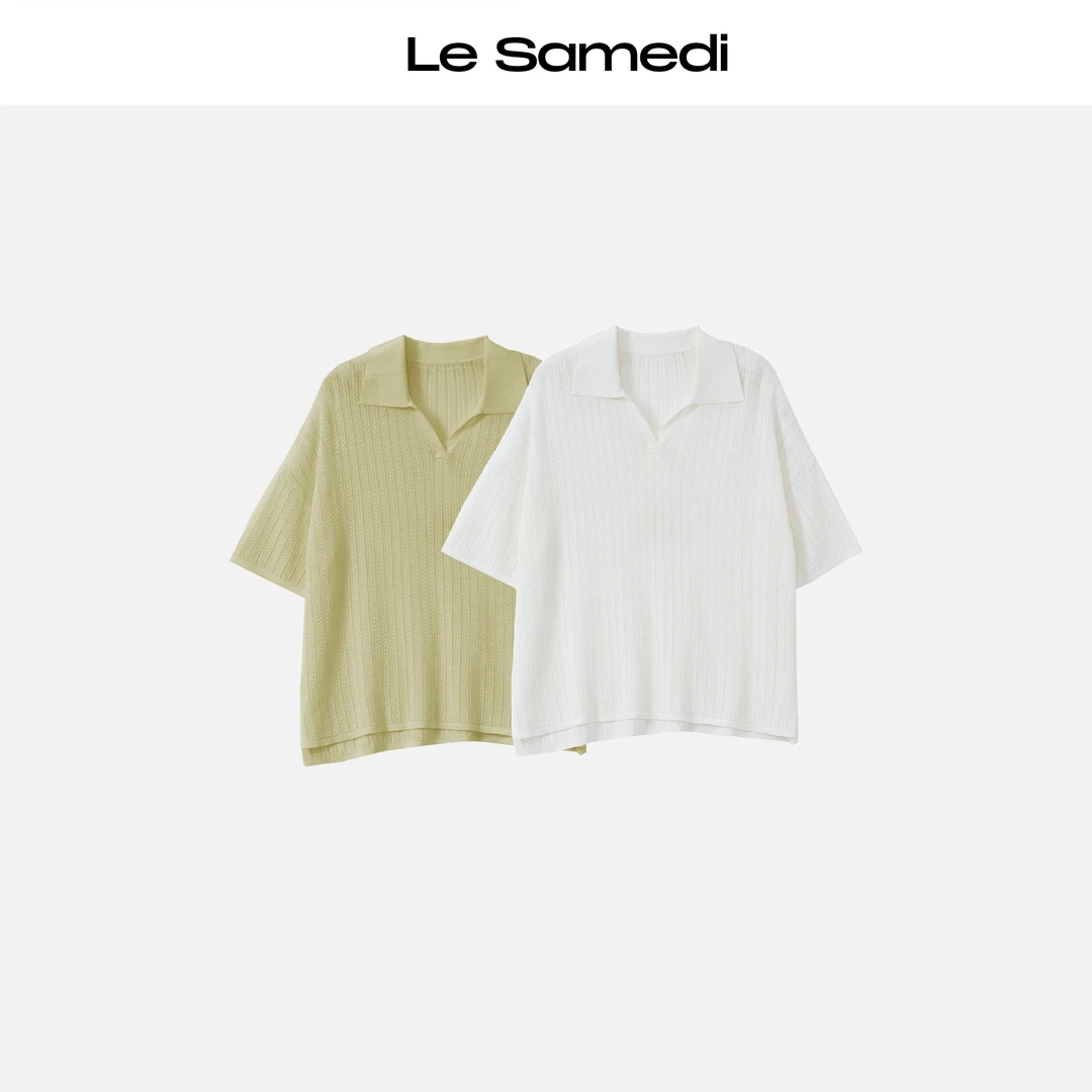 Le Samedi【春芽甘露】 鱼鳞绞花 立体织纹 丝绵针织polo短袖