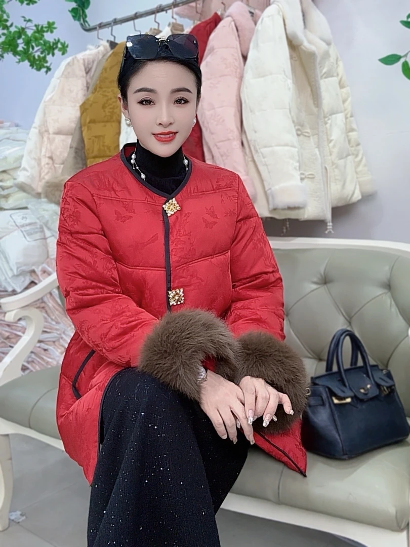 【金枝玉叶】时尚轻奢高端提花方扣新中式国风设计外套修身女棉服