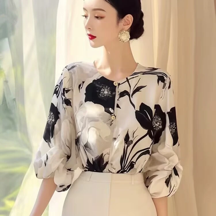 拉夏贝尔印花衬衫女款爆款2025网红洋气女炸街纯欲慵懒风衣服女装