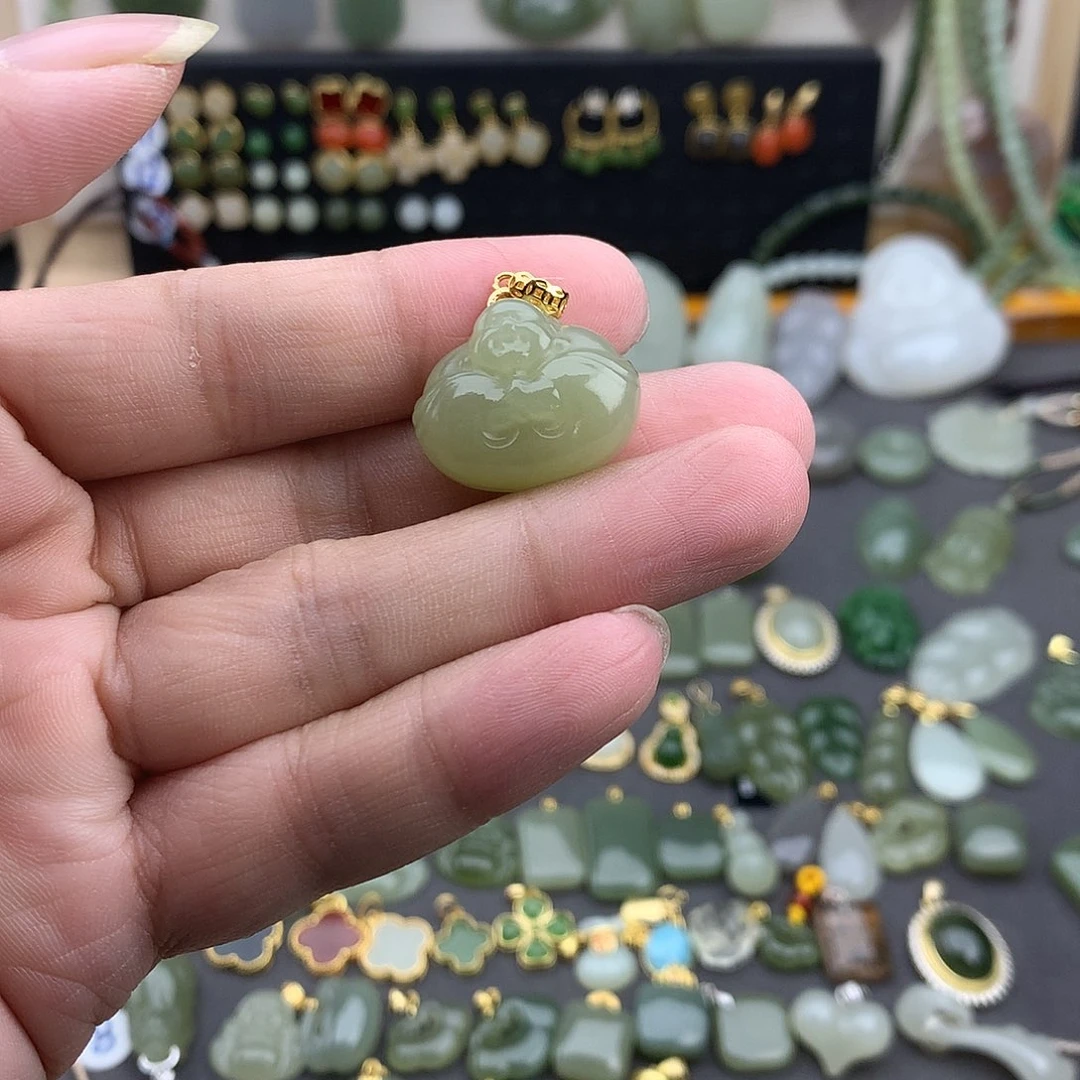 和田玉银S925镶嵌吊坠(不含链)