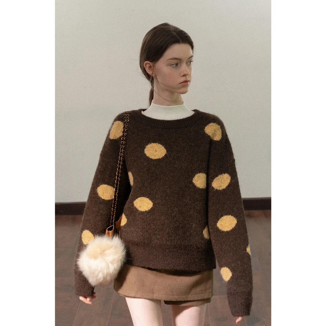 EGGKA新品秋冬大波点图案廓形毛衣E25A40597YM