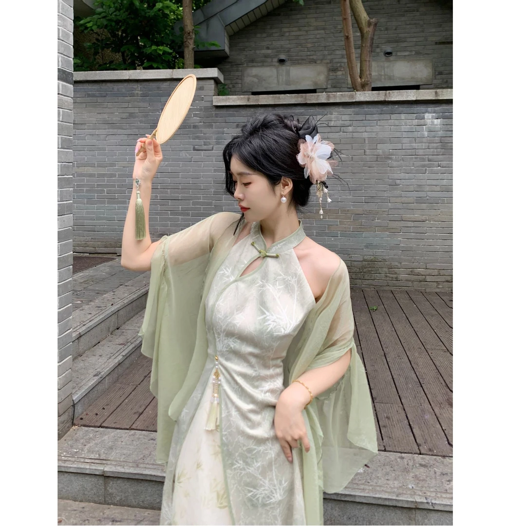 印花时尚套装春夏气质长裙夏季新中式连衣裙女装中国风长款