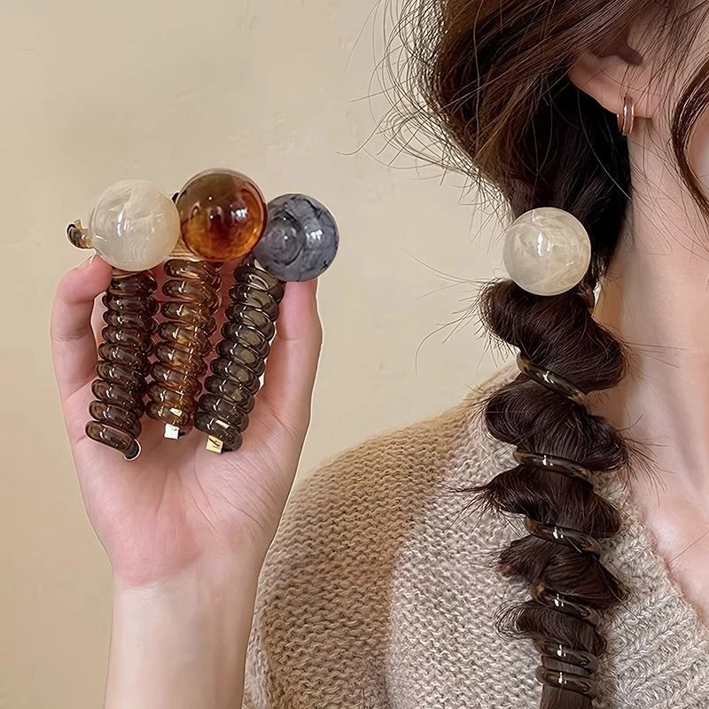 复古球球电话线发圈女2025新款简约高级感编发头绳扎马尾头绳发饰