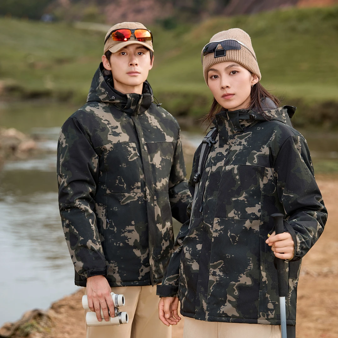 秋冬迷彩冲锋衣 一体加厚棉服外套 石墨烯防风防水防寒气质登山服