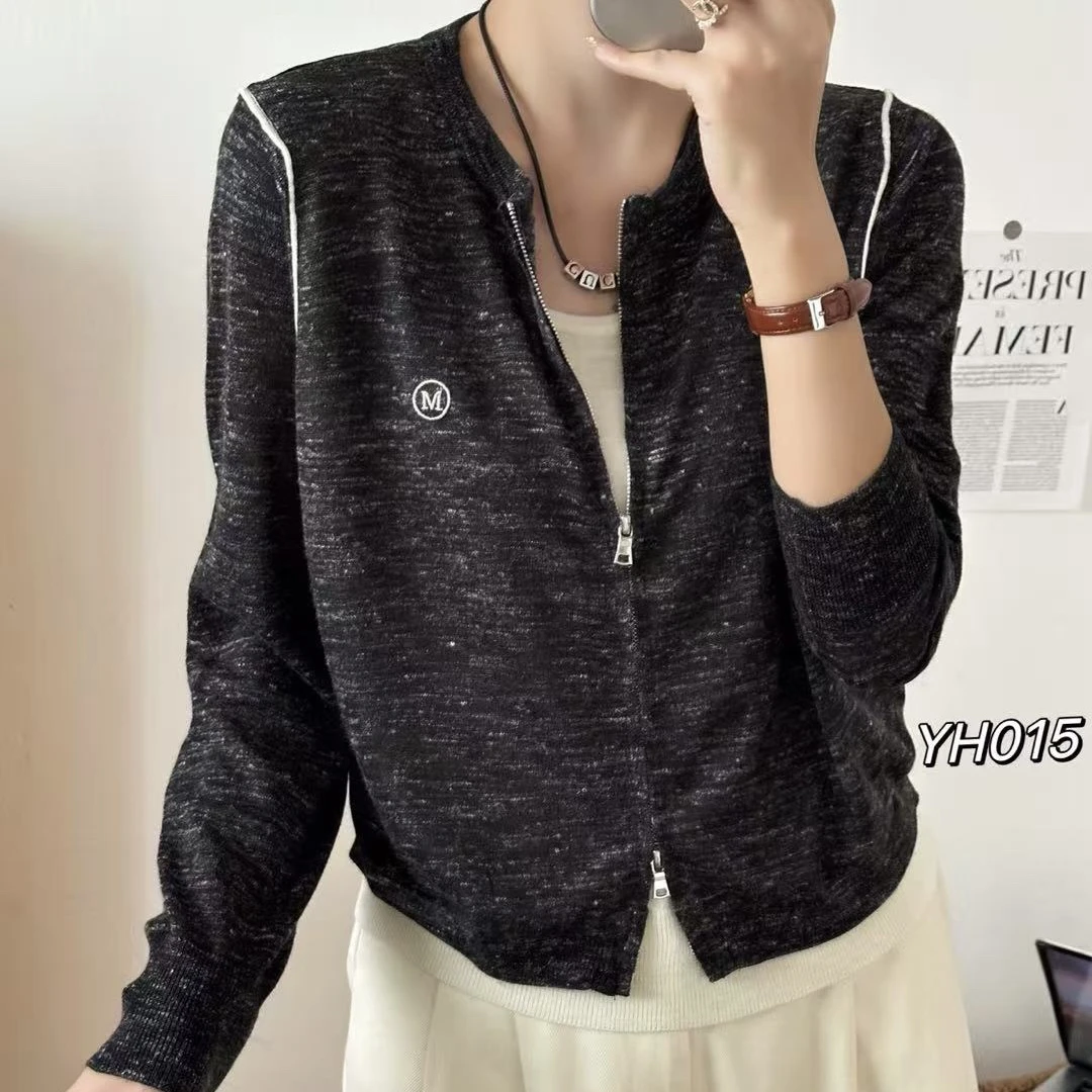 [ W i F i ] 015时尚圆领双拉链胸前字母刺绣假两件细针织开衫