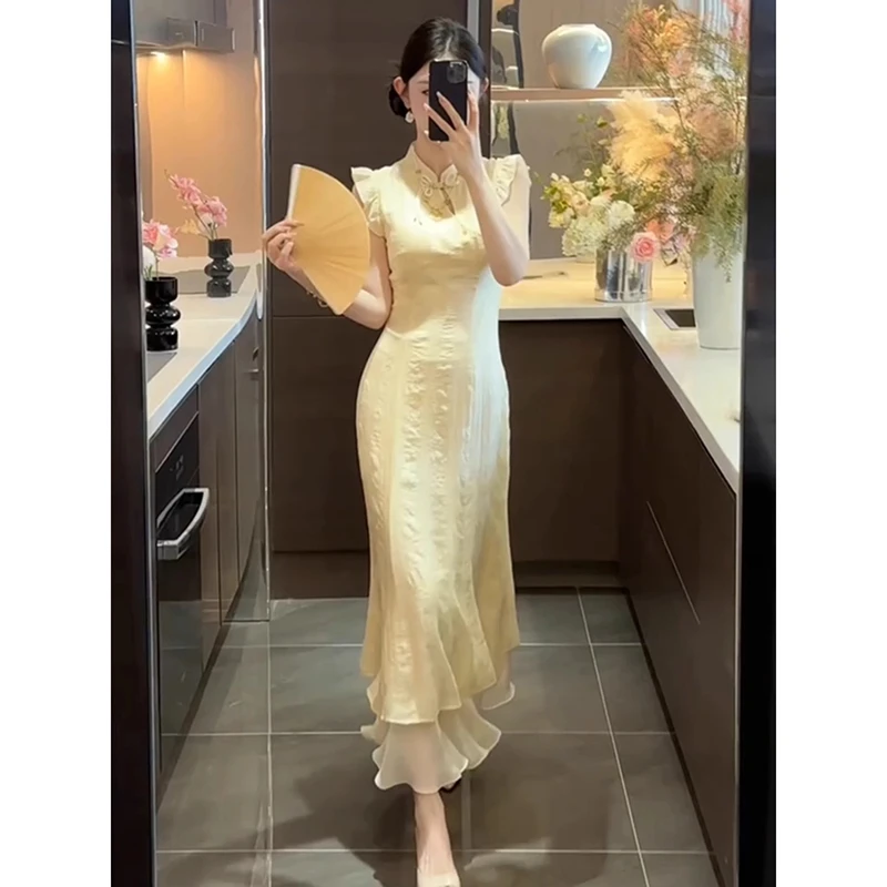 绝美新中式改良旗袍女装夏季新款轻奢高级感小飞袖连衣裙