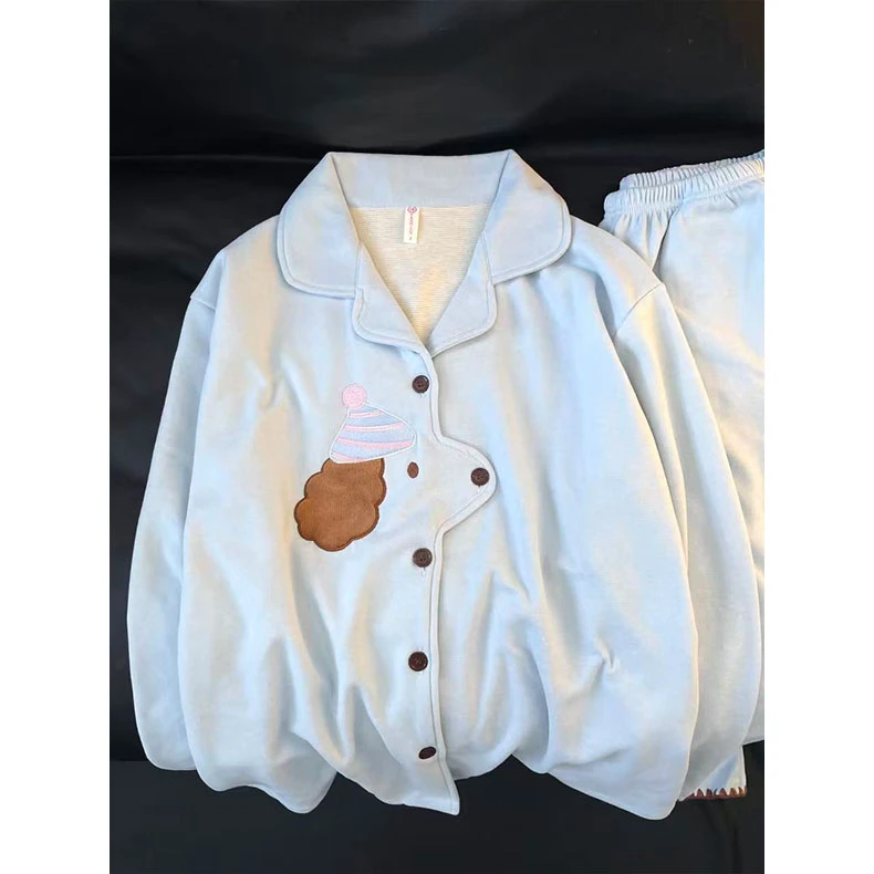 秋冬新款可爱Baby蓝卷毛狗加厚羊绒睡衣女款冬季保暖家居服可外穿