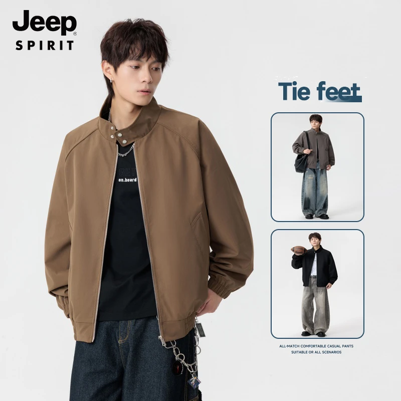 JEEP吉普男款复古廓形外套春秋季新款美式学院风夹克宽松潮牌上衣