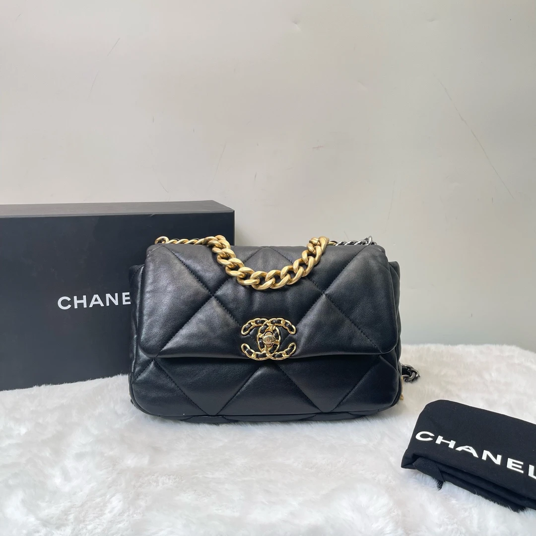 95新 Chanel/香奈儿 B331157-Chanel/香奈儿19bag小号黑金斜挎包