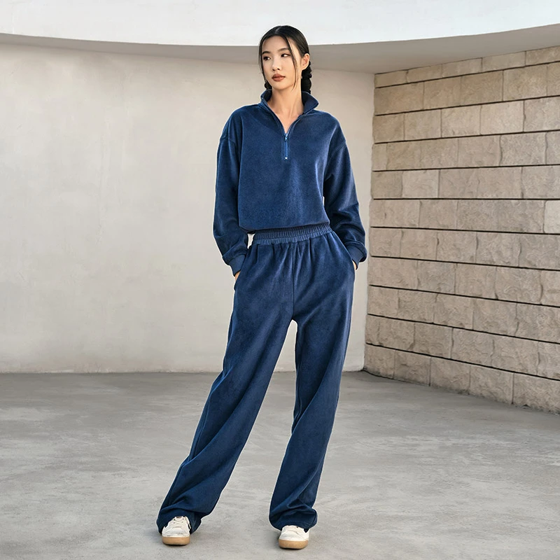 半拉链运动卫衣秋冬水貂绒感保暖收腰休闲时尚套装S1044+K0737