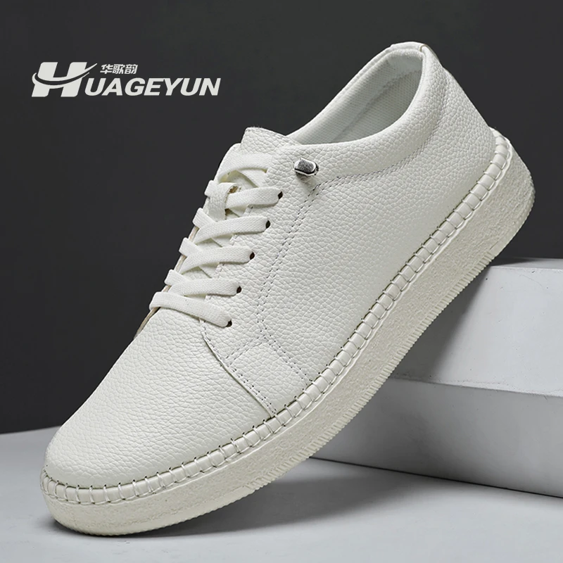 小白鞋男款2025春季新款透气时尚休闲皮鞋软底一脚蹬潮流板鞋男款