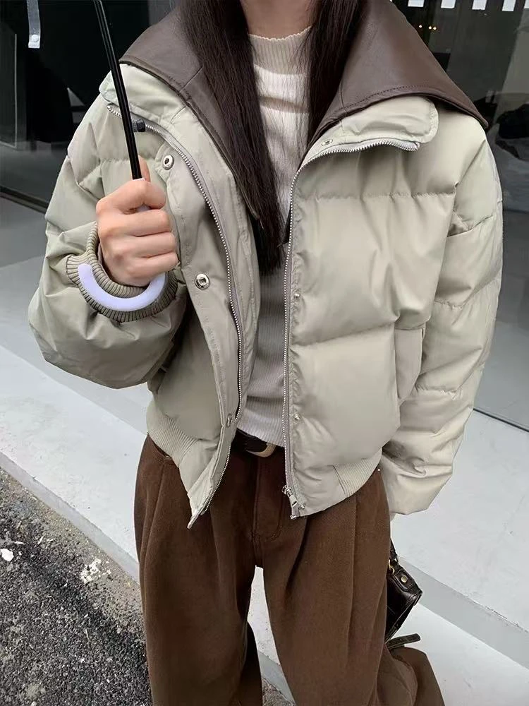 C2D三色“皮领”拼接棉服外套（8607）