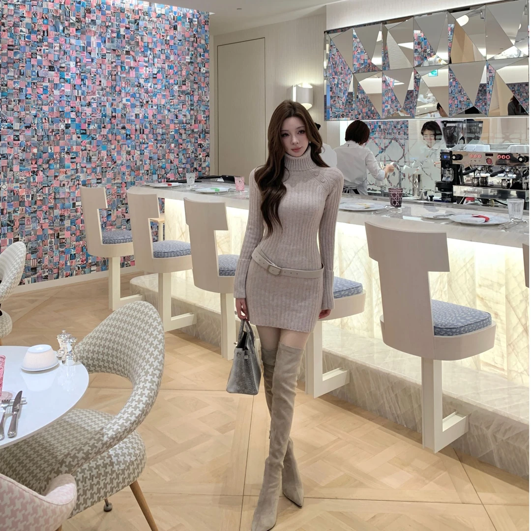 Momoshero【名古屋欧尼】韩女日常感！100%绵羊毛"毛织版"连衣裙