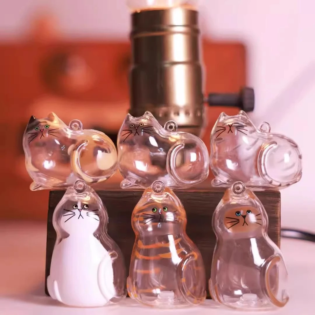 日本BRIGH TLINK透明猫毛存放收纳盒挂件小猫纪念扭蛋宠物收集器