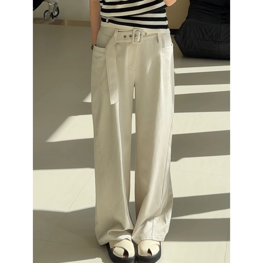 韩恩【QIANA】vibe简约纯色宽松阔腿直简休闲长裤qian127