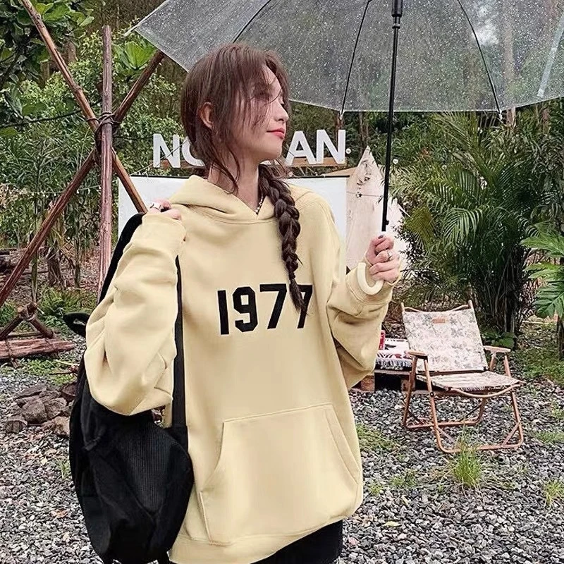 ESSENTIALS秋冬1977植绒字母加绒连帽卫衣潮牌宽松休闲情侣帽衫
