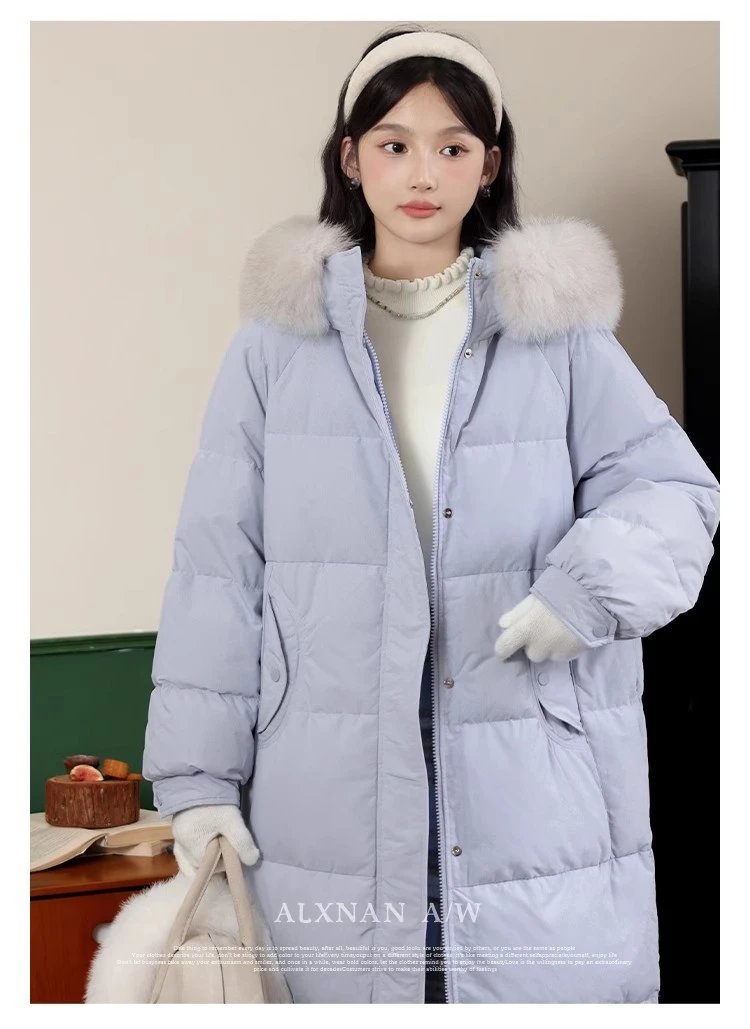 《冬日印记》收腰冬季羽绒服中长款90白鸭绒外套女LXN325179