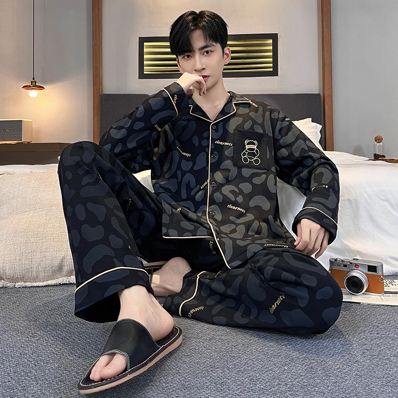 男士睡衣纯棉100%全棉春秋季爆款2025新款长袖长裤卡通家居服套装