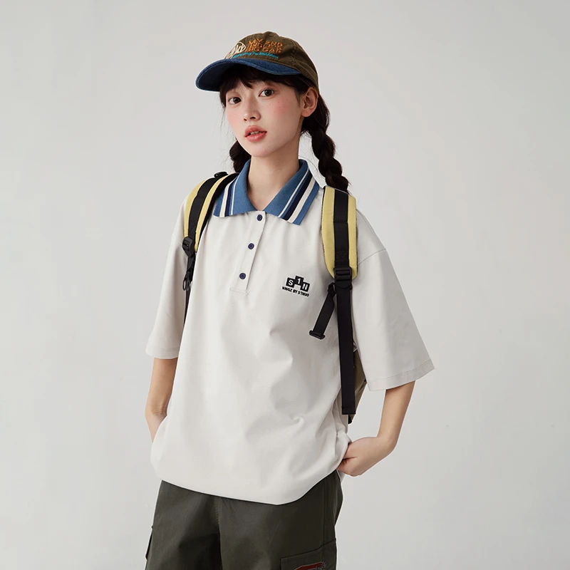 初中生2025夏季新款时髦休闲POLO领上衣短袖t恤C25BP0068W