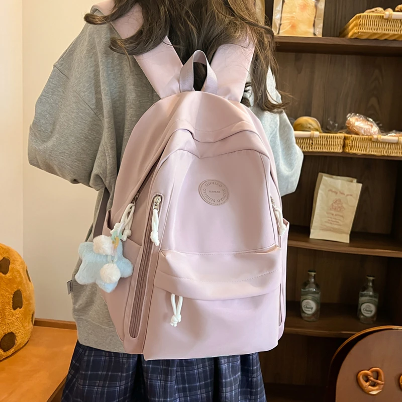 书包女韩版百搭初中生高中生大容量背包简约高颜值大学生校园背包