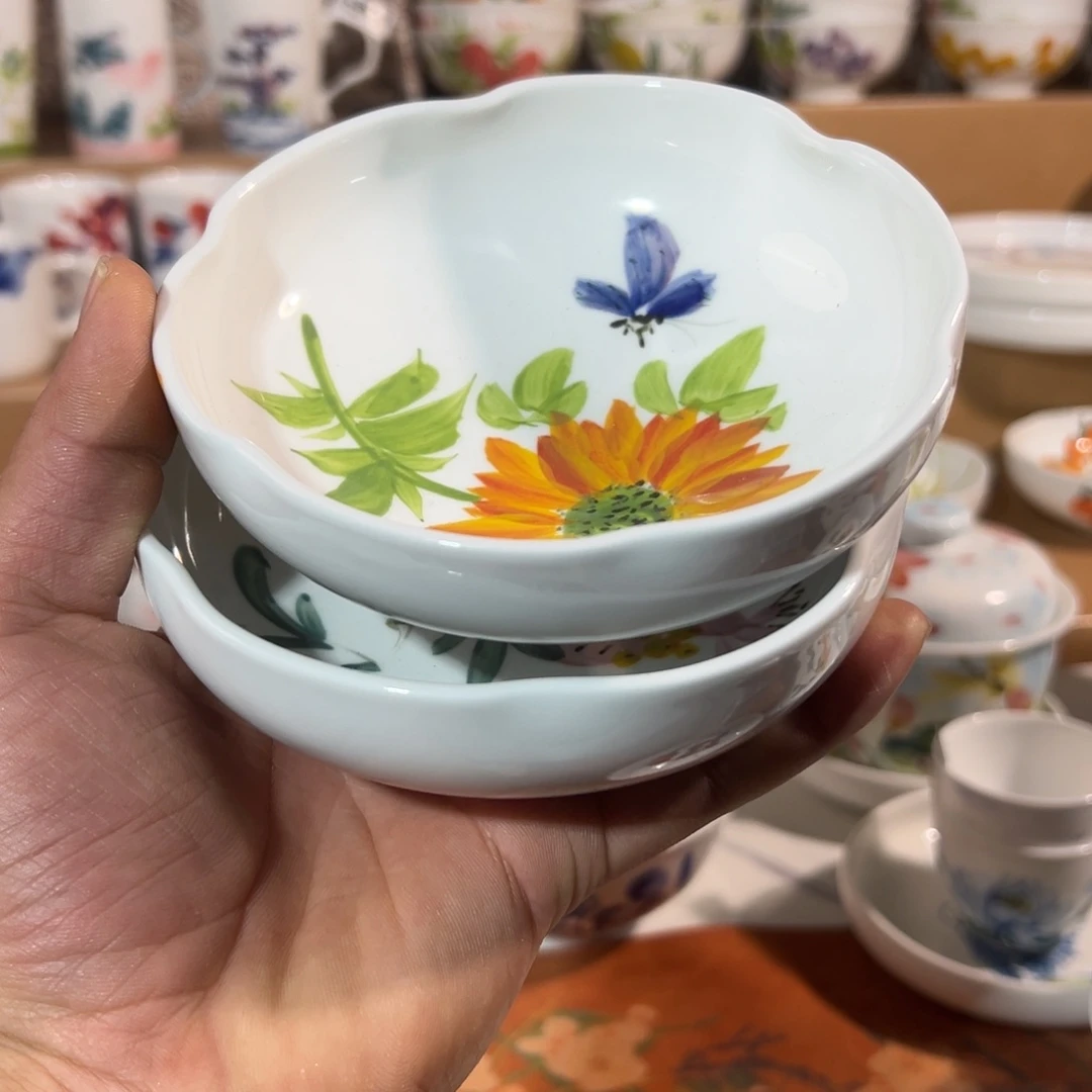 陶瓷景德镇高温釉下陶瓷5寸花口碗