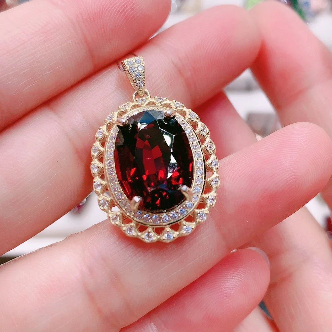 石榴石吊坠(不含链)银S925镶嵌