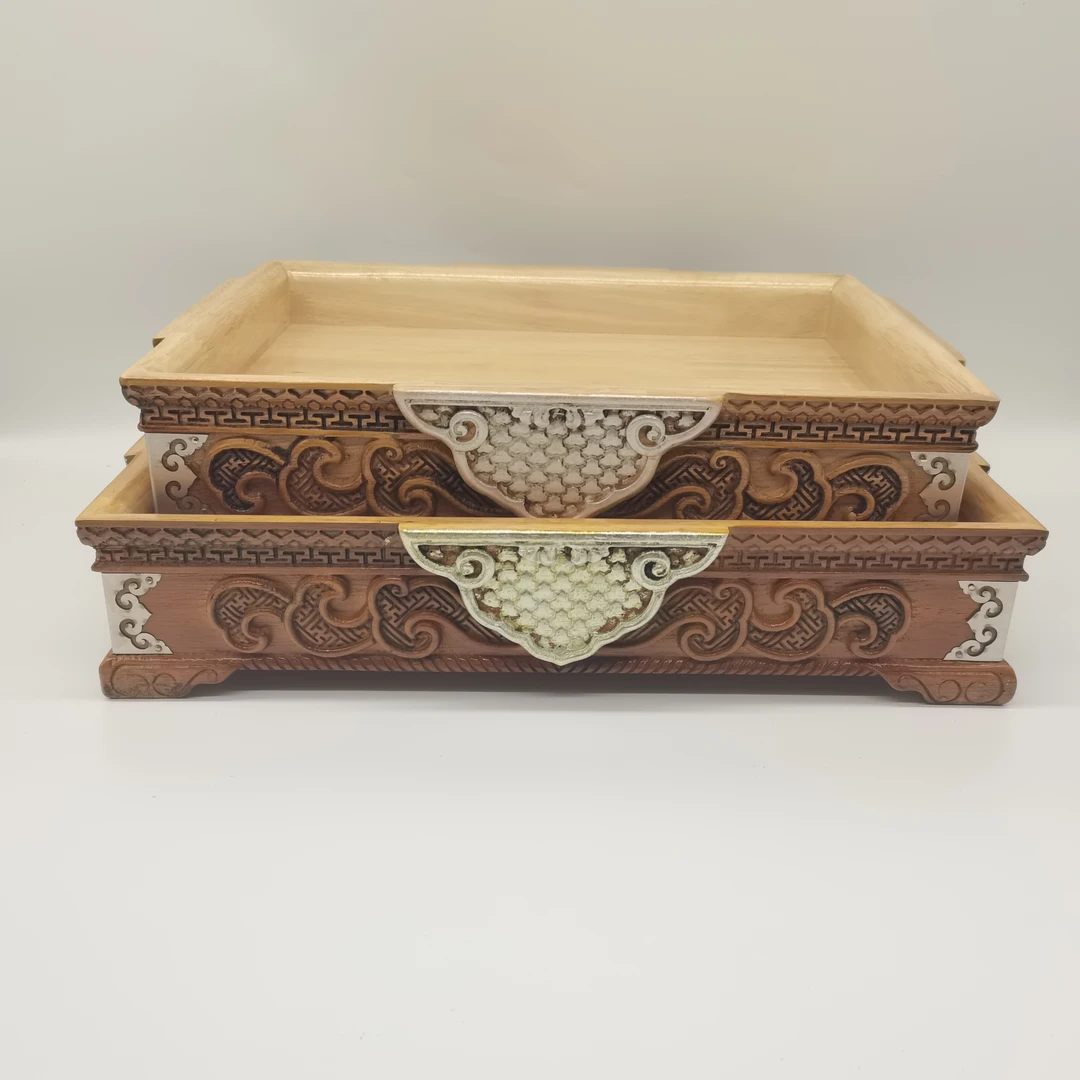 民族特色实木包铜长方形家用藏式多功能果盘