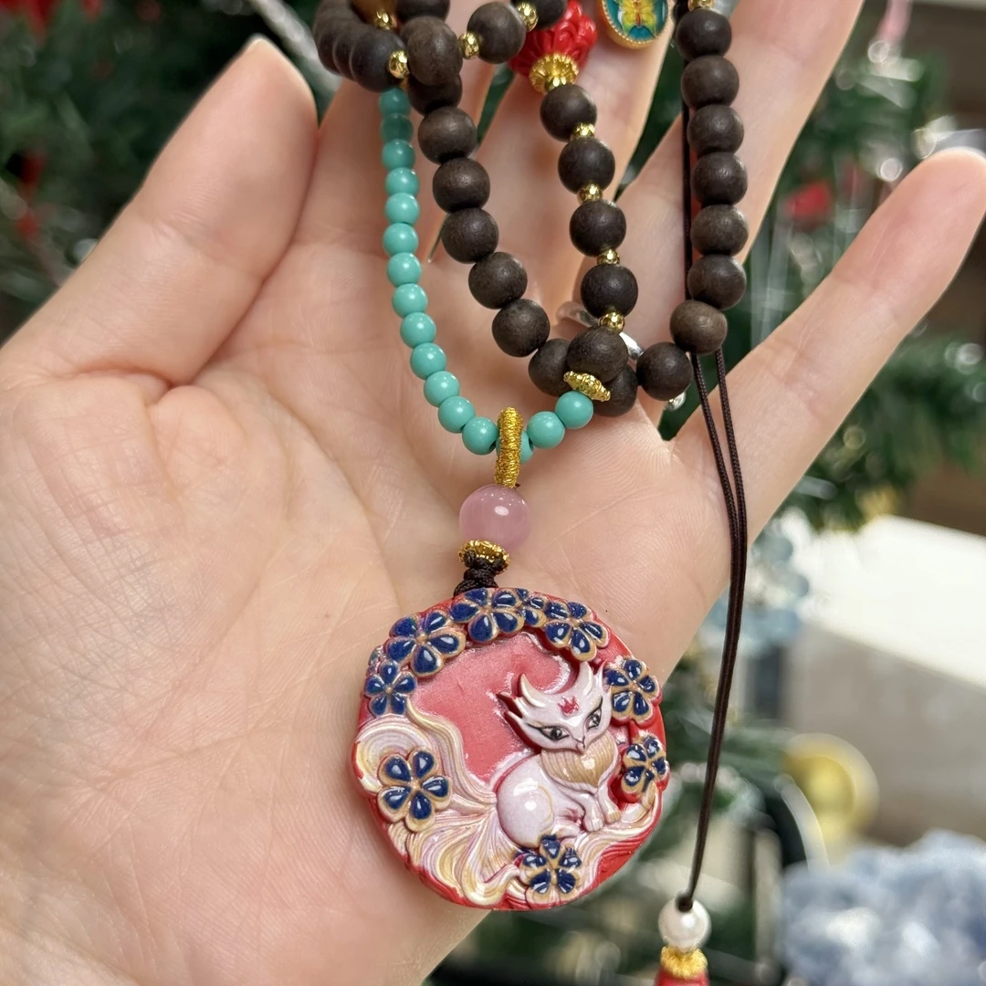 含辰砂工艺品6mm木珠朱砂九尾凤九项链面小仙多样性发其一