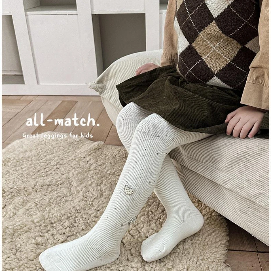 秋冬新款2025爆款闪钻双爱心外穿洋气连裤袜女宝宝婴儿薄款连袜