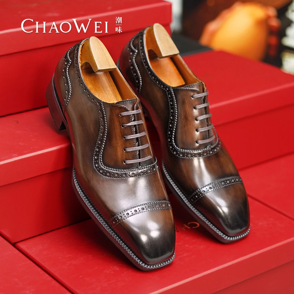 潮味商务正装男士方头高端手工皮鞋阿德莱德休闲真皮雕花皮鞋B271