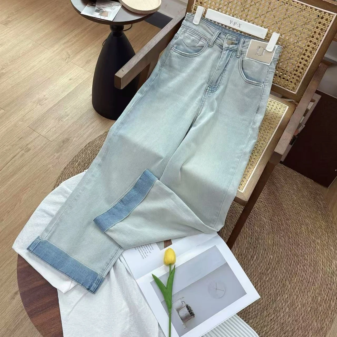 【宽边韩版牛仔裤】撤柜金标高级色系牛仔百搭九分裤 18536(2126)