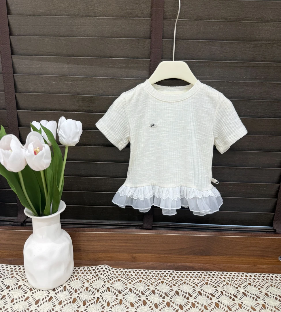 【BDM】2025-夏款女童芭蕾风花边短袖打底内搭上衣