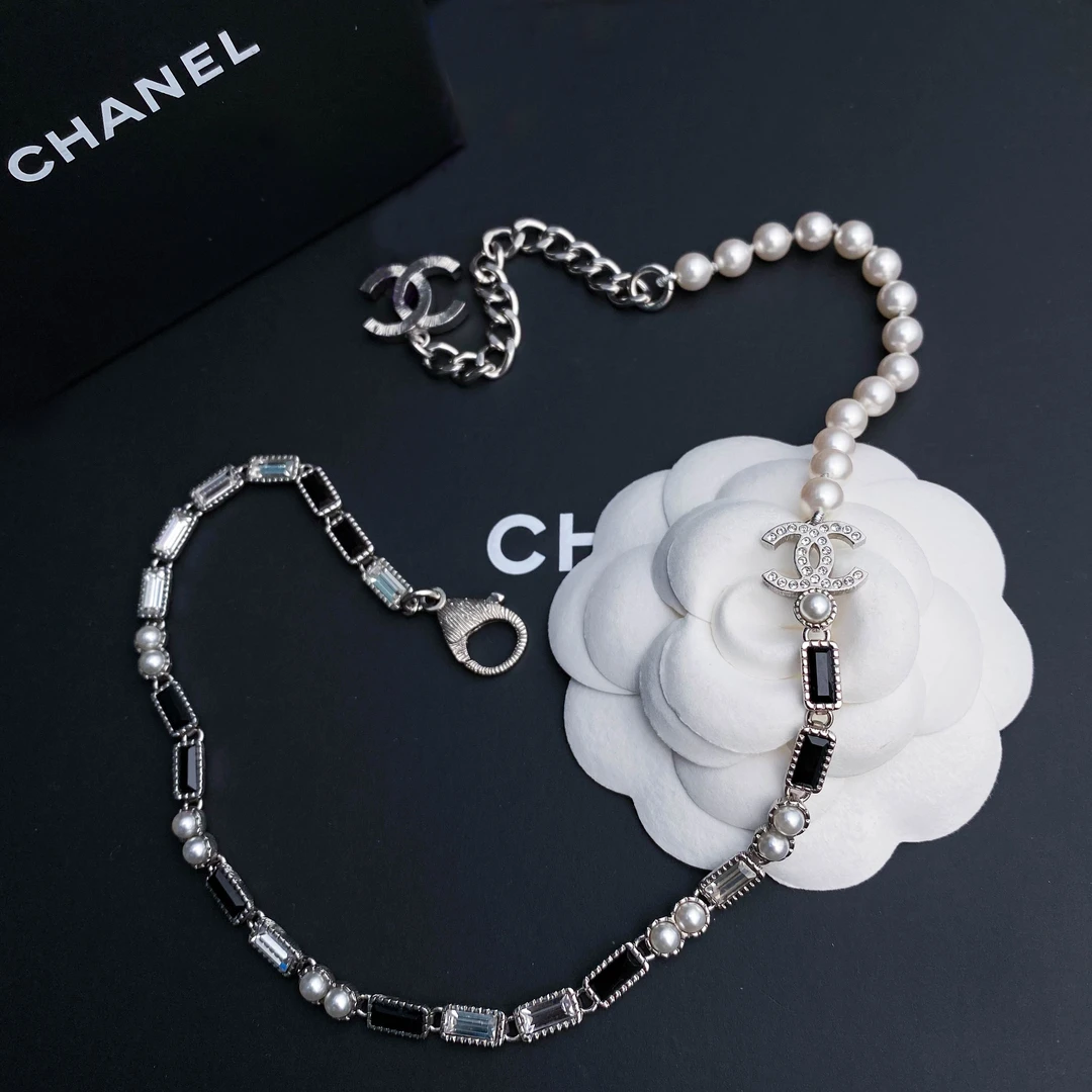 未使用 Chanel/香奈儿 FL闲置 23K经典双C 黑白钻珍珠 项链 S6165