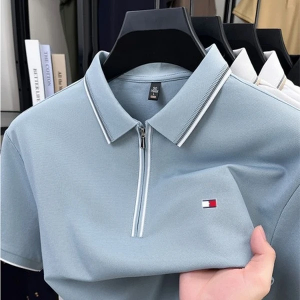 汤米希凯利奥莱撤柜拉链休闲男潮流刺绣翻领短袖修身型Polo衫夏季