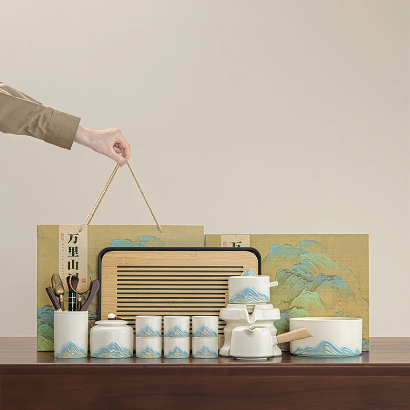 家用待客办公室泡茶神器粗陶功夫懒人自动茶具套装中式高档礼盒装