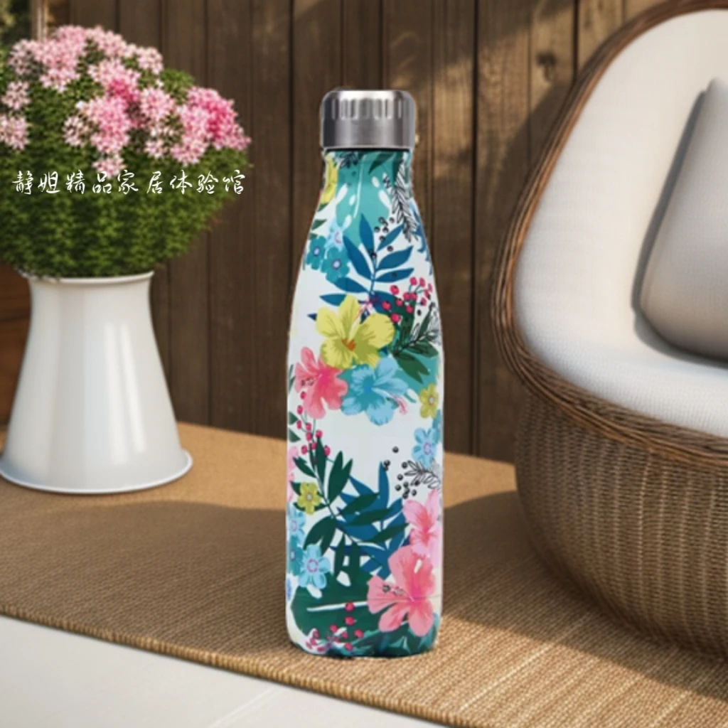 复古轻奢304不锈钢保温杯 户外运动大肚杯 花系真空水杯